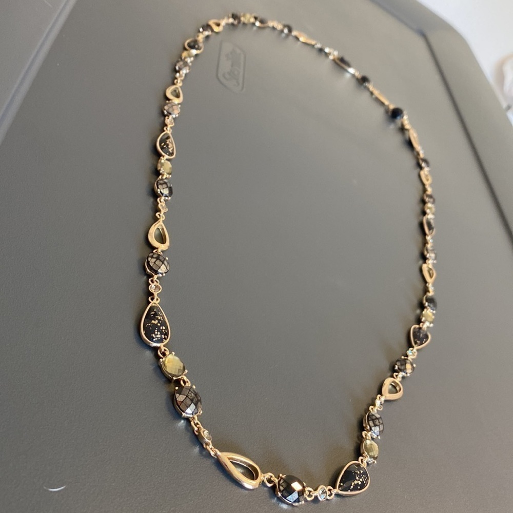 ANNE Klein Crystal & Stone Teardrop Strand Necklace Black and Gold